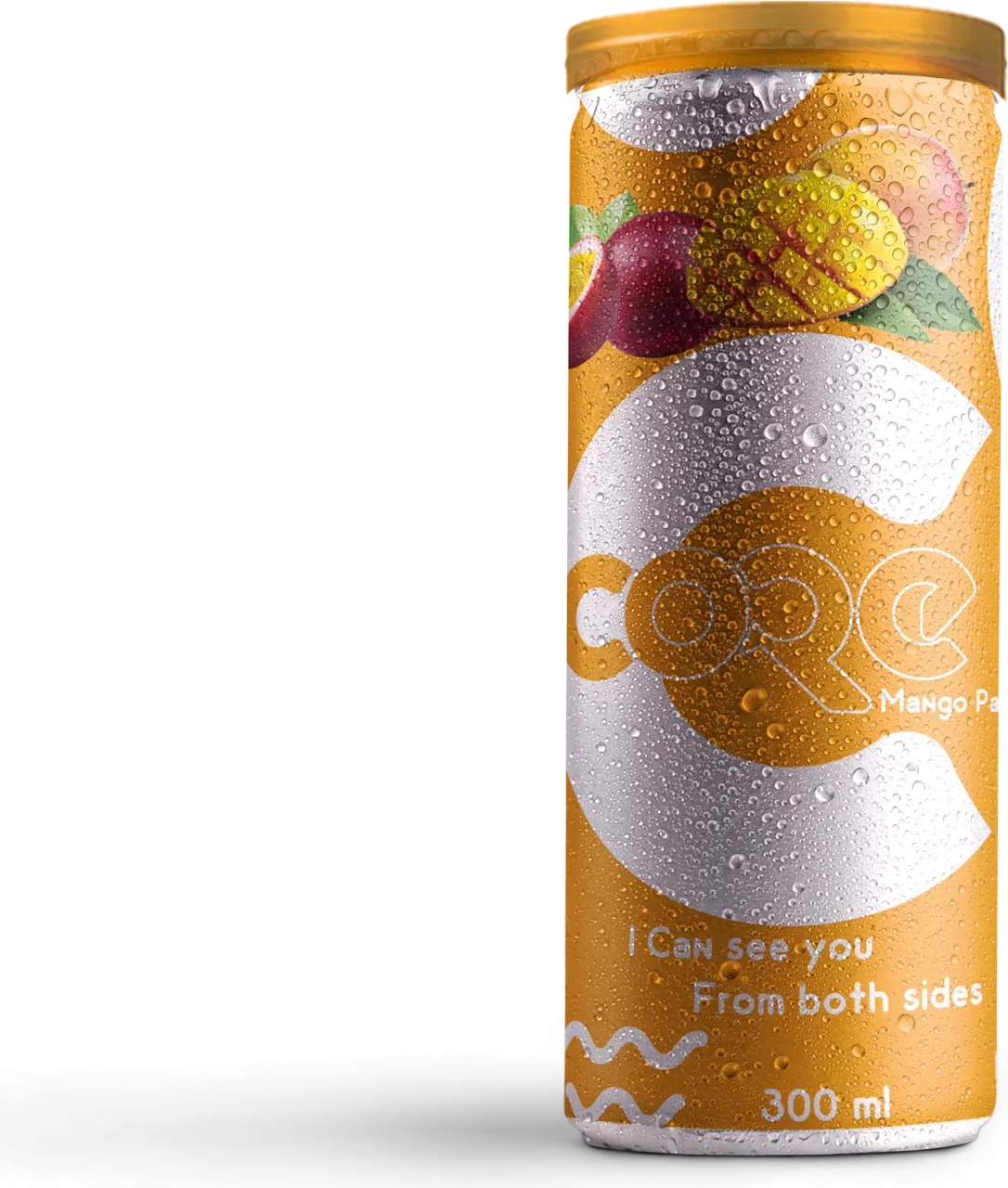CORE Mango Passion Fruit, front of the can